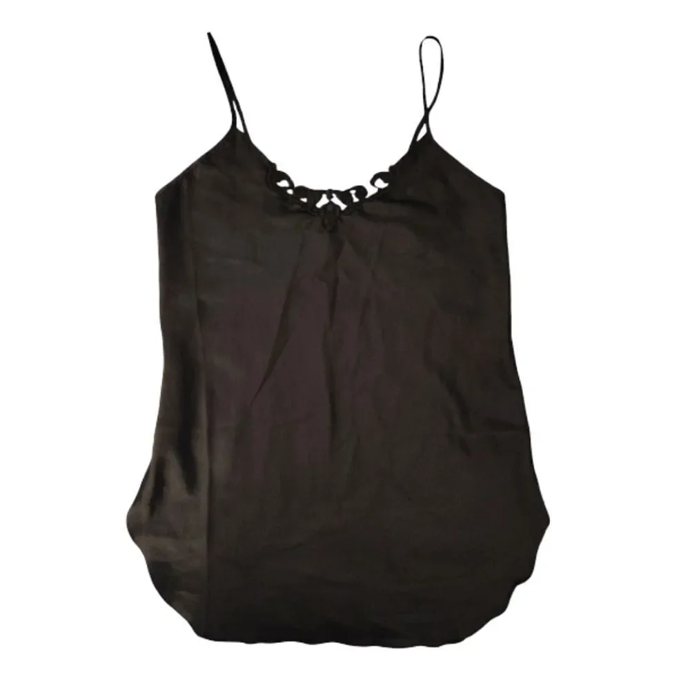 VTG 80s Black Satin Floral Crochet Mini Intimates Slip Dress Size Large - Picture 3 of 12